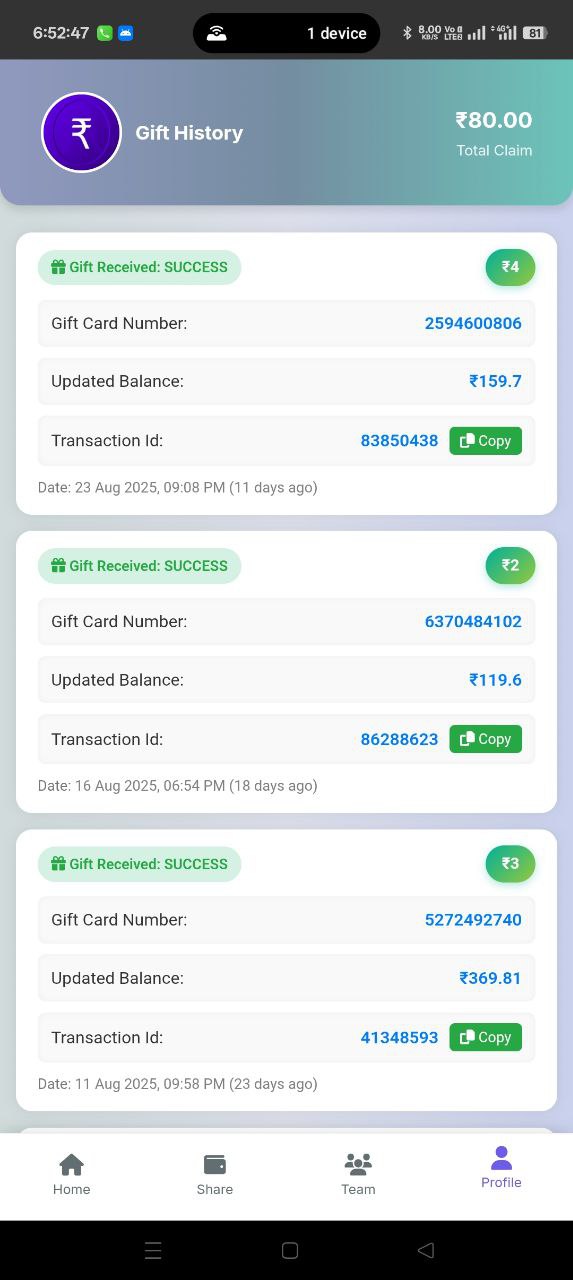 Gift claim History